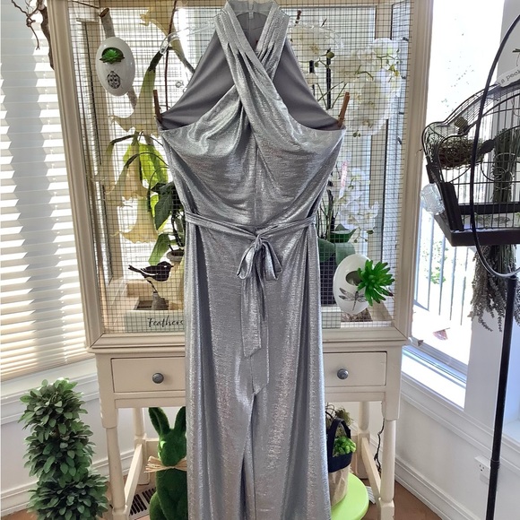 Jennifer Lopez Sexy Silver X Strap Open Back Jumper Jumpsuit L - Picture 2 of 9